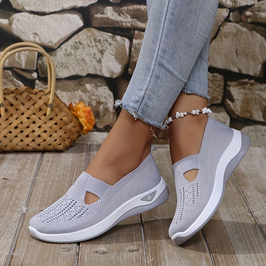 Womens Spring Summer Knit Slip On Sneakers Breathable Mesh Casual Shoes with Arch Support Machine Washable Multi Colors