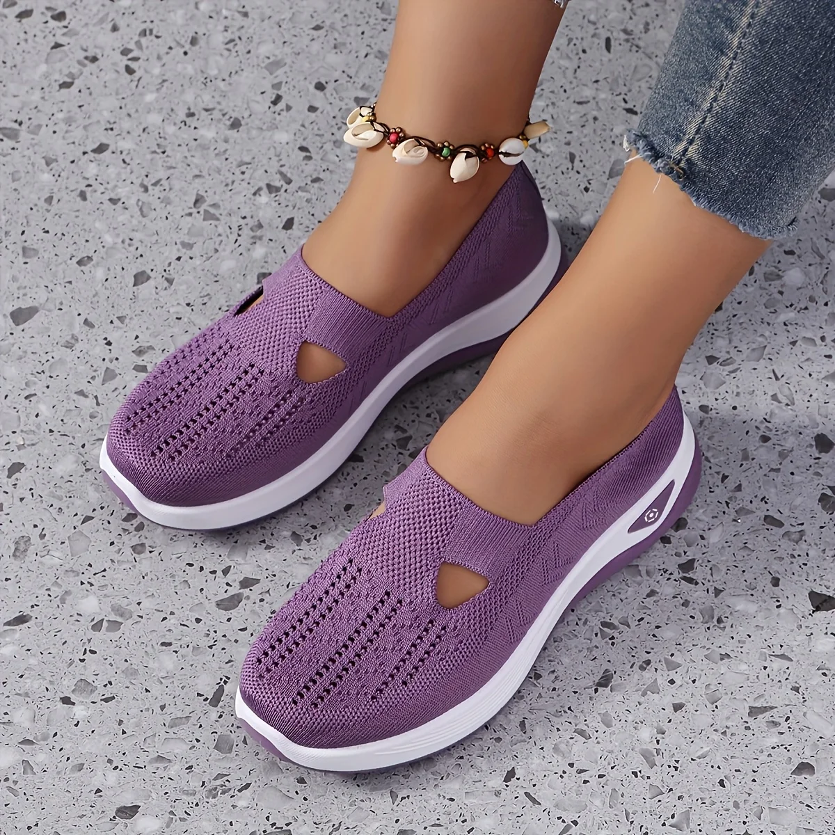 Womens Spring Summer Knit Slip On Sneakers Breathable Mesh Casual Shoes with Arch Support Machine Washable Multi Colors