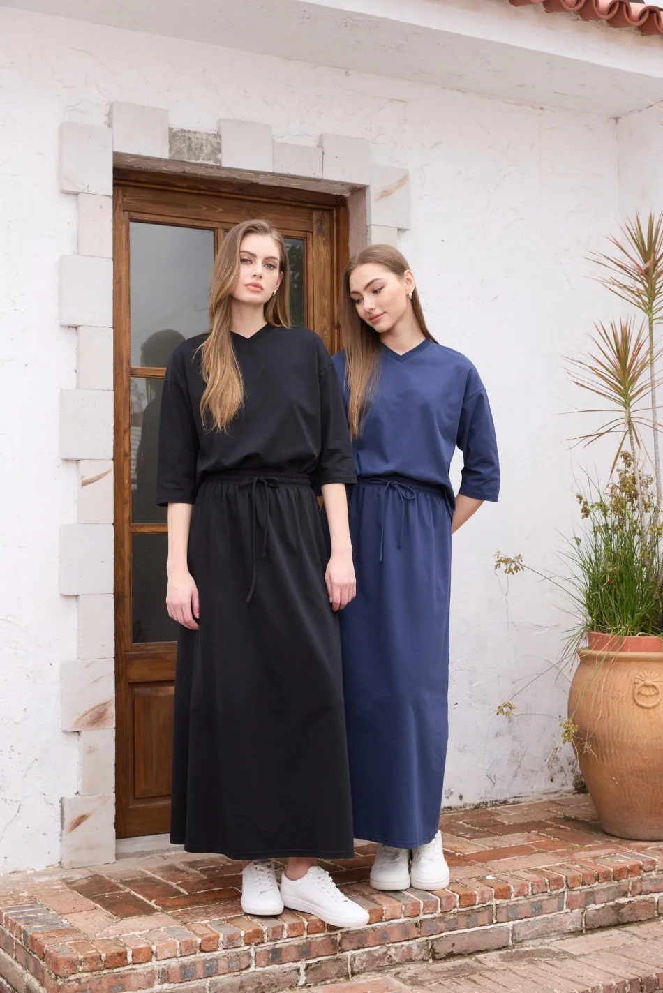 AS SS26 oversize loose T-shirt dress + V neck T-shirt + skirt set casual style woman clothes