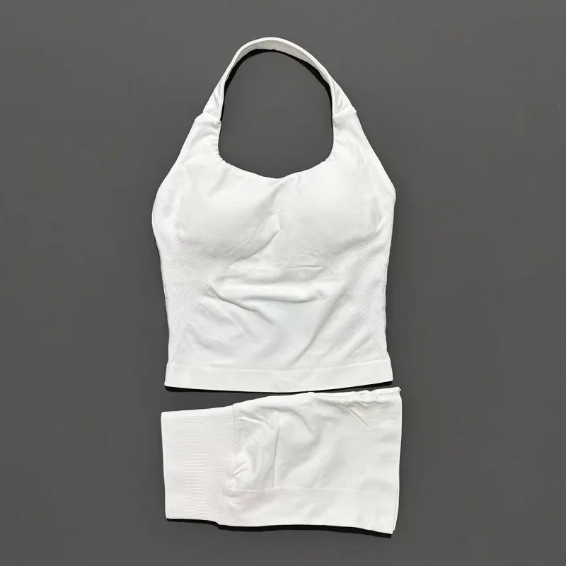 2 Pcs HISTELLO Halter Top Strappy Bra Shorts Set Women Yoga Workout Clothes Seamless Vest Hip-Lifting Sports Leggings Gym Suit
