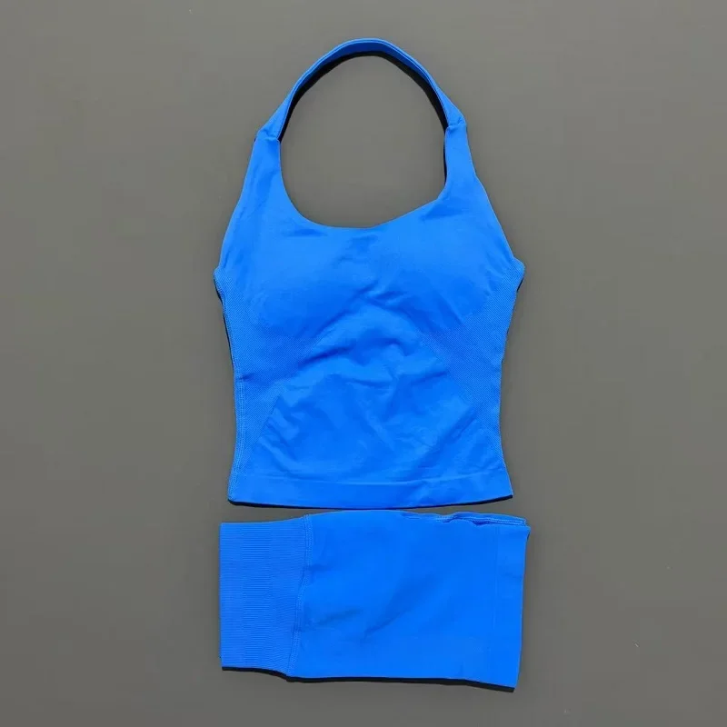 2 Pcs HISTELLO Halter Top Strappy Bra Shorts Set Women Yoga Workout Clothes Seamless Vest Hip-Lifting Sports Leggings Gym Suit