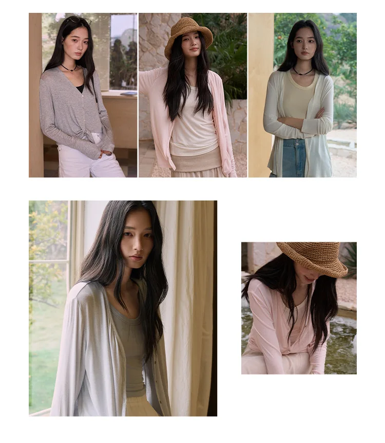 Spring Summer V Neck Cardigan For Women Silk Wool Skin-friendly Knitwear Lightweight Buttoned Coat
