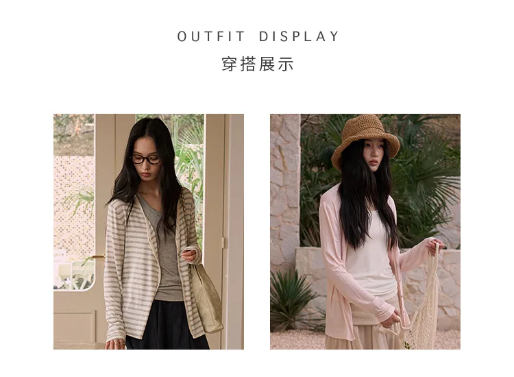 Spring Summer V Neck Cardigan For Women Silk Wool Skin-friendly Knitwear Lightweight Buttoned Coat