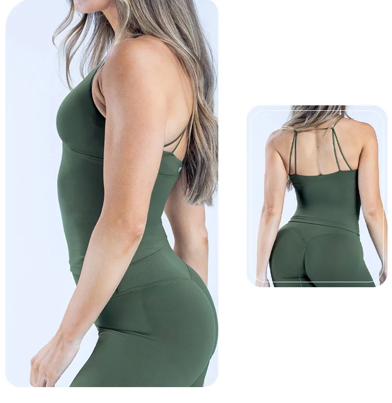 Women Seamless Cross Sports Vest Gym Yoga Tops with Padded Sexy Backless Workout Fitness Camisole Running Sports Tops Summer