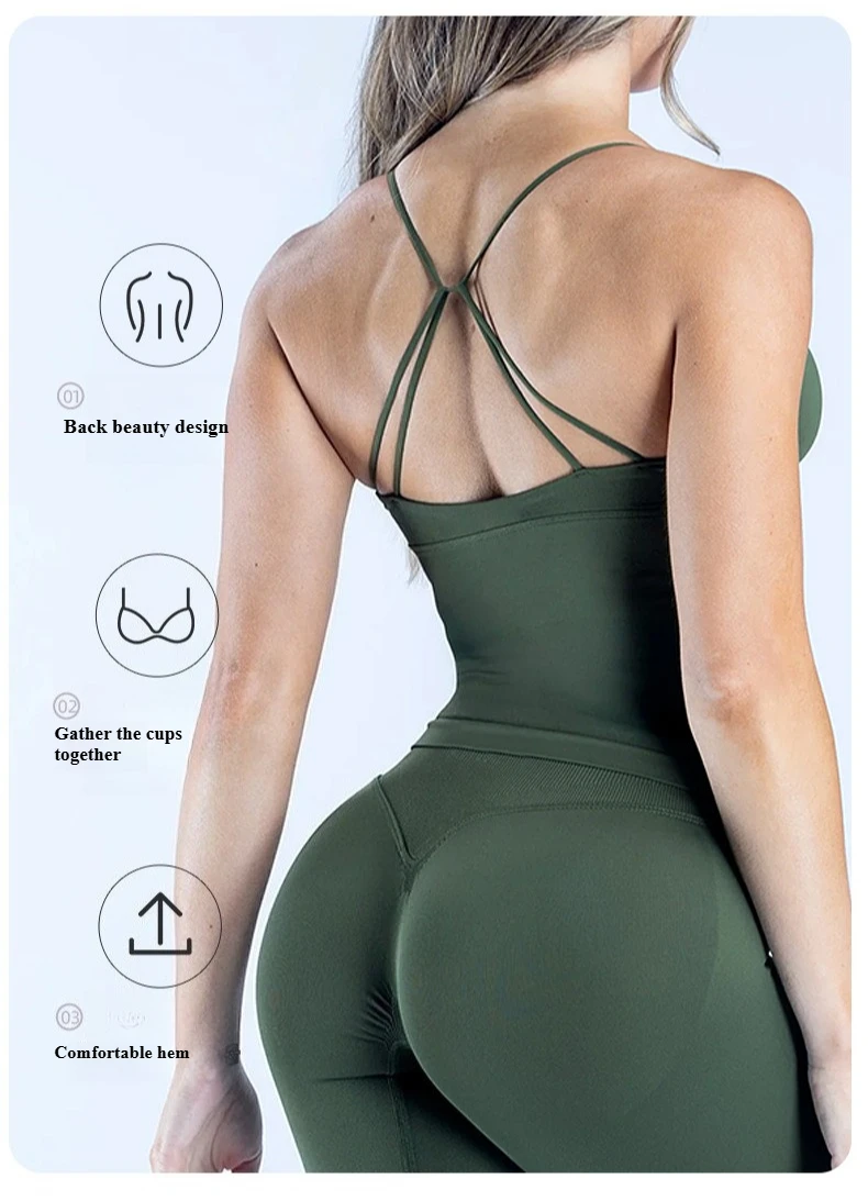 Women Seamless Cross Sports Vest Gym Yoga Tops with Padded Sexy Backless Workout Fitness Camisole Running Sports Tops Summer