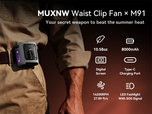MUXNW Ventilador Waistban Rechargeable Clip-On Waist Fan with Ice Cooling Plate, 8000mAh Portable Hands-free Belt Fan for Campin