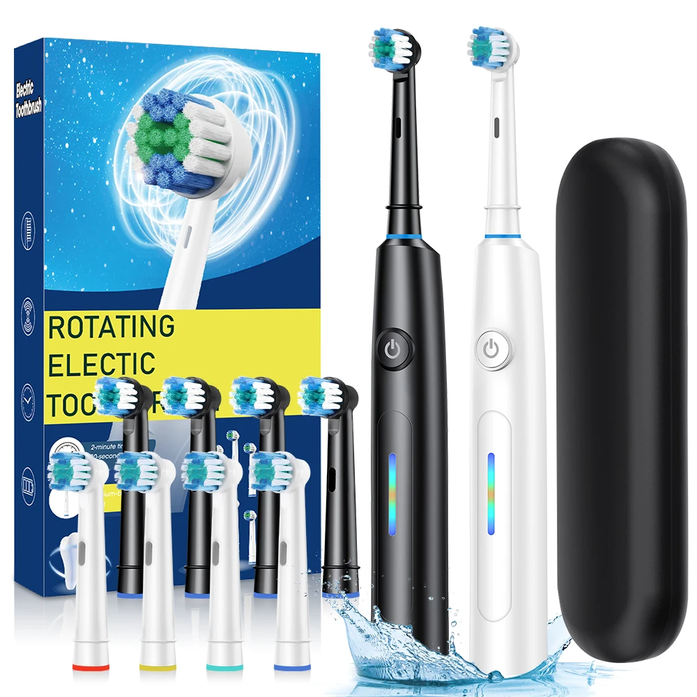 3D Rotating Electric Toothbrush 5 Modes USB Fast Rechargeable Rotary Electric Toothbrush with Travel Case 4 Brush Heads