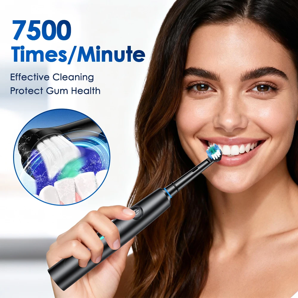 3D Rotating Electric Toothbrush 5 Modes USB Fast Rechargeable Rotary Electric Toothbrush with Travel Case 4 Brush Heads