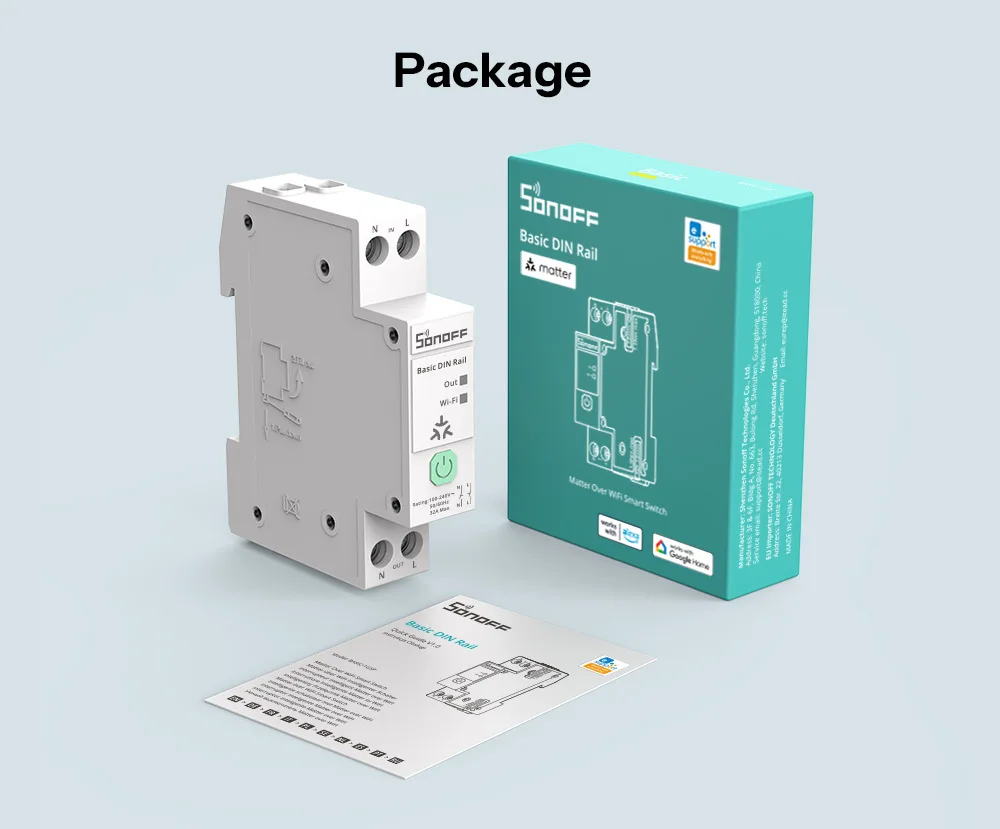 SONOFF BASIC-1GSP Basic Single-Channel DIN Rail Switch Matter WiFi Energy Consumption Monitoring Overload Protection Up to 32A