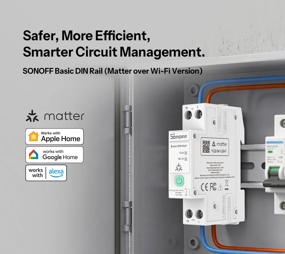 SONOFF BASIC-1GSP Basic Single-Channel DIN Rail Switch Matter WiFi Energy Consumption Monitoring Overload Protection Up to 32A