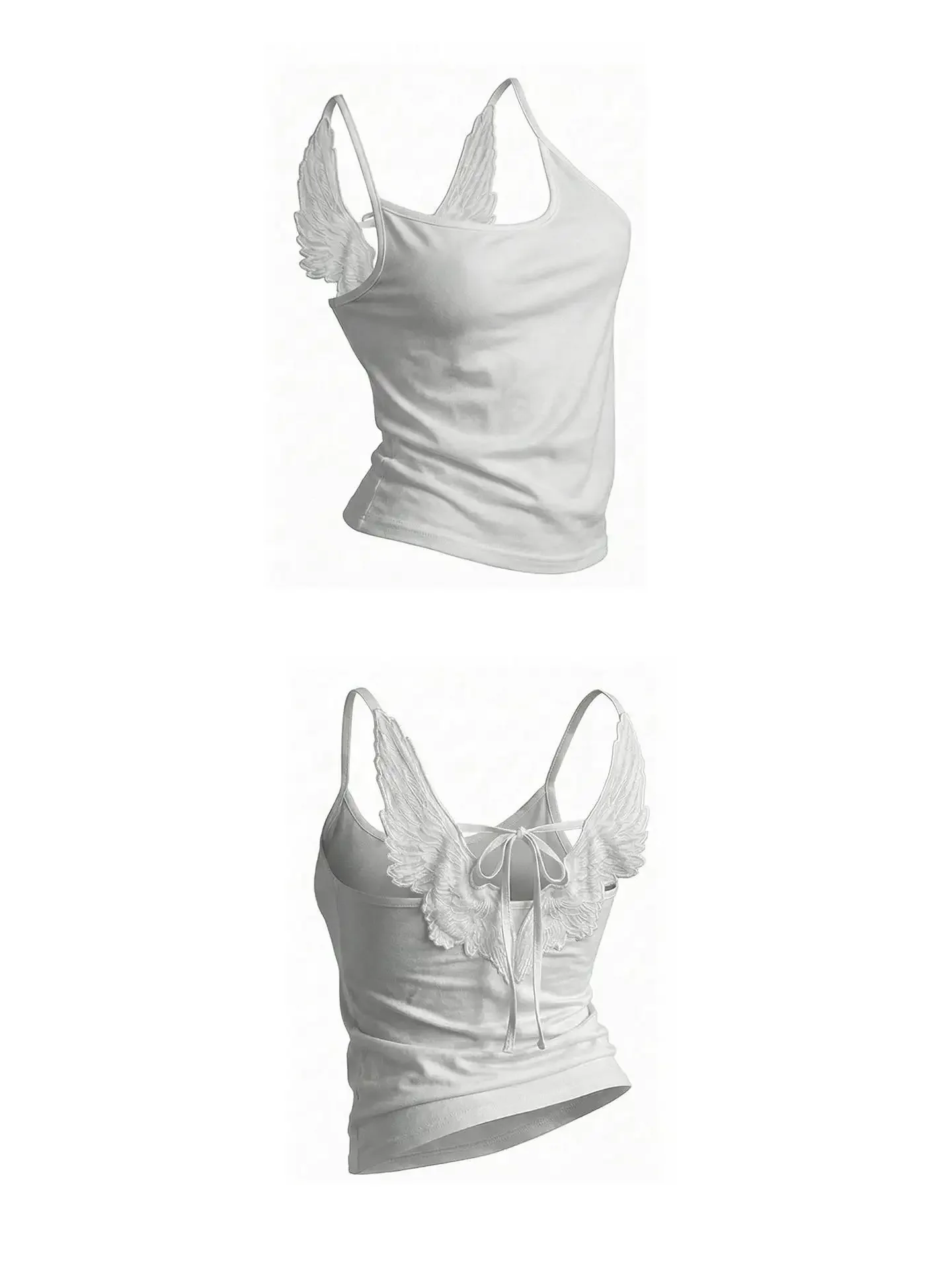 Angel Wings Vest 3D Embossed Wings Embroidery Spaghetti Strap Vest Y2K Women Gothic Fashion Summer Sexy Slim Backless Short Top