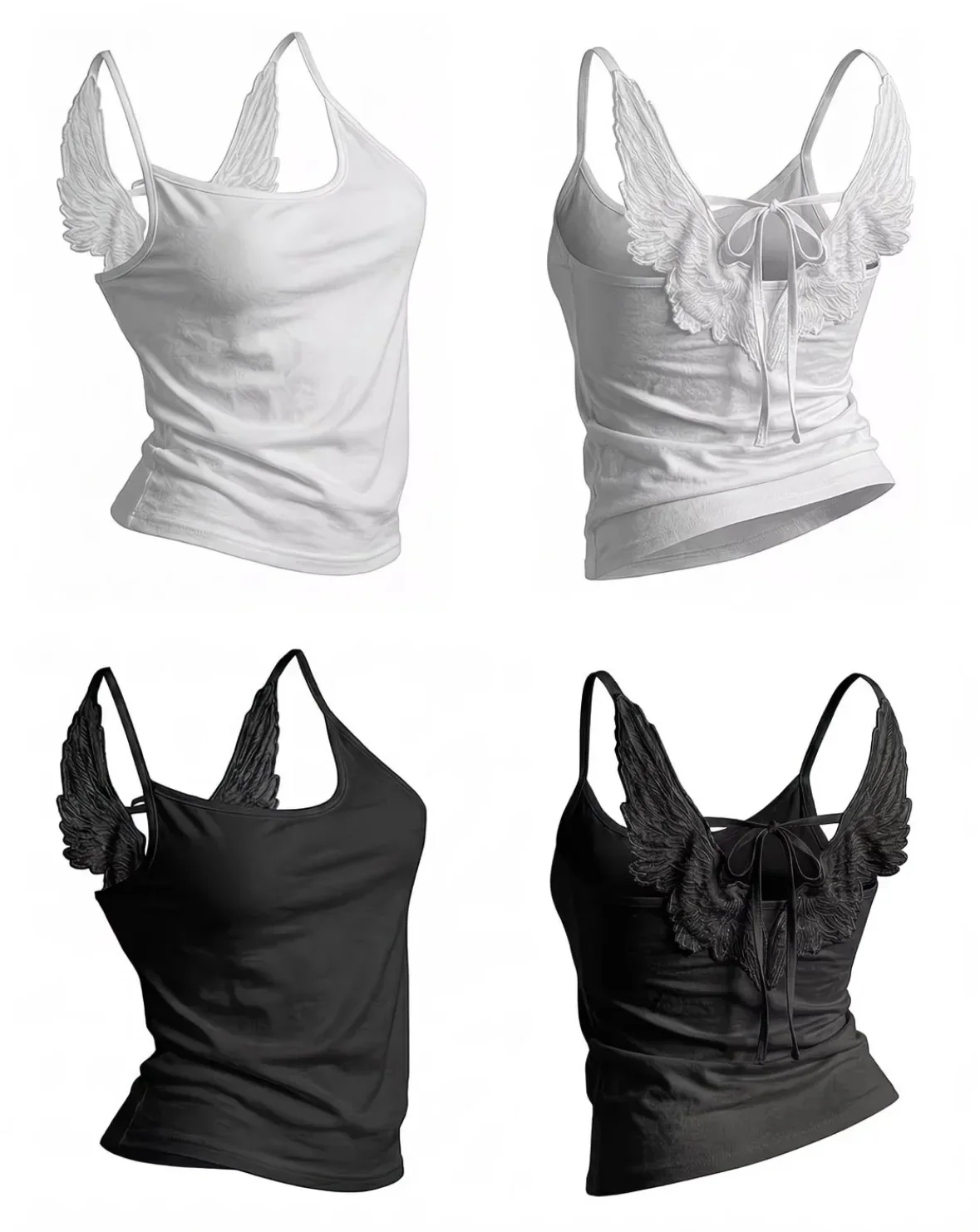 Angel Wings Vest 3D Embossed Wings Embroidery Spaghetti Strap Vest Y2K Women Gothic Fashion Summer Sexy Slim Backless Short Top