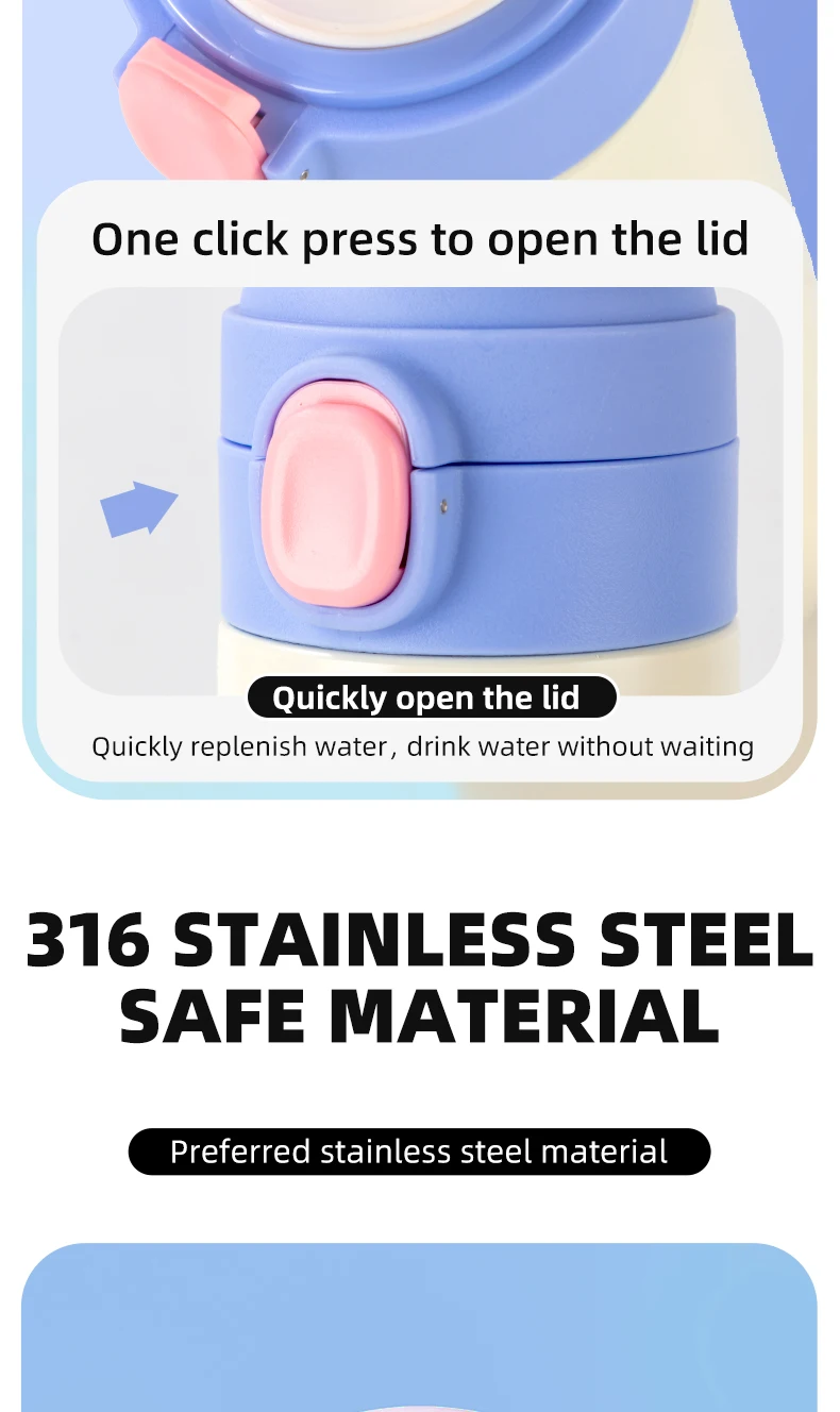 Disney Children's 316 Stainless Steel Insulated Cup for Primary School Students, Direct Drinking Straw Cup, Double Drinking Cup