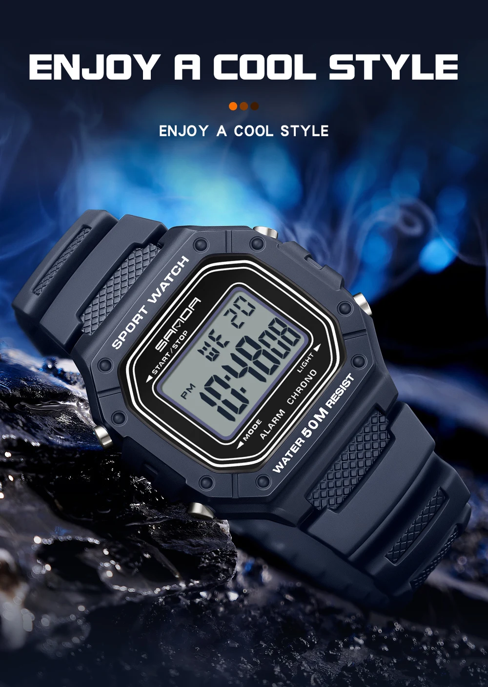 SANDA 2156 Fashion Mens Watch Military Water Resistant Sport Watches Army Big Dial Led Digital Wristwatches Stopwatches For Male