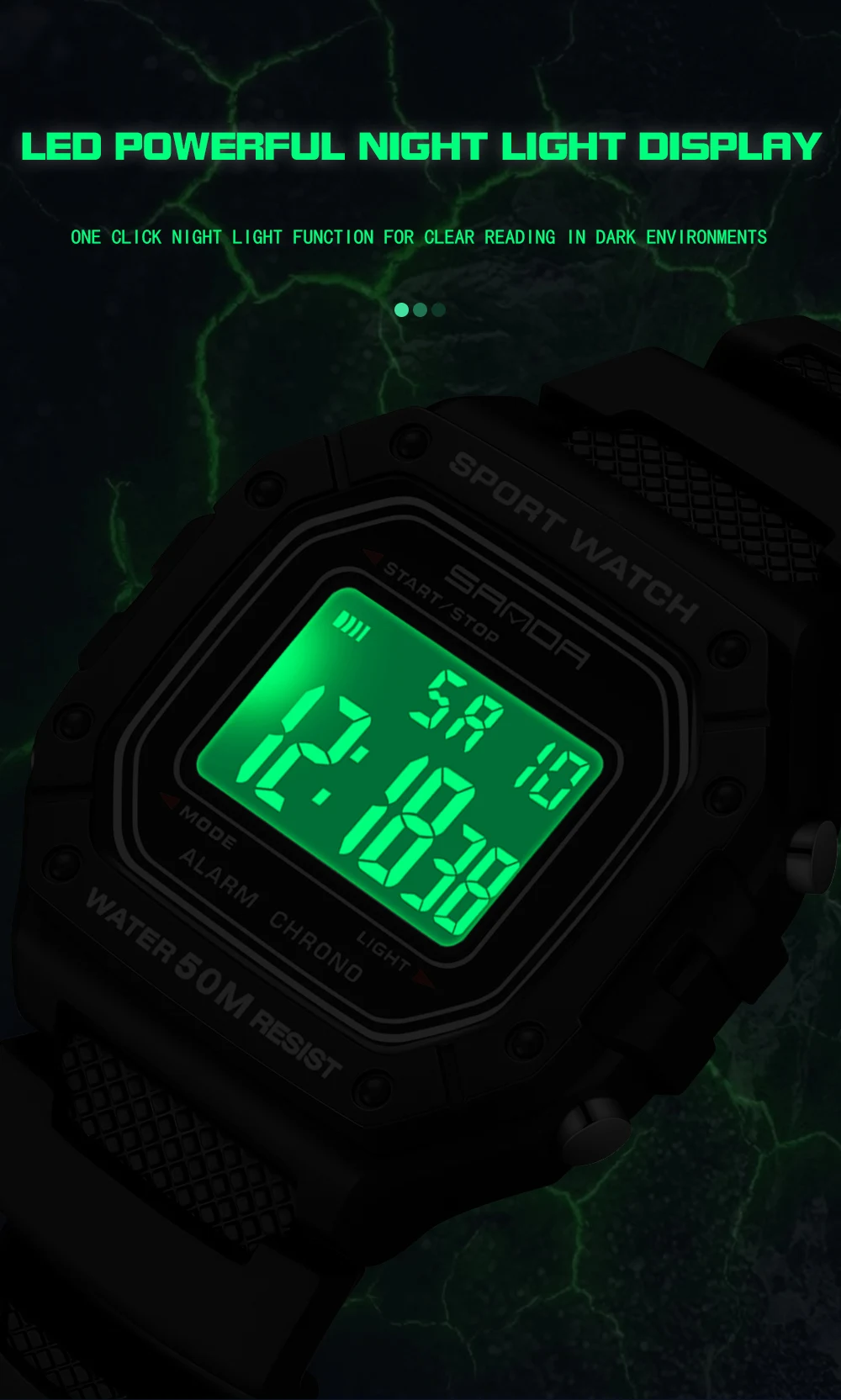 SANDA 2156 Fashion Mens Watch Military Water Resistant Sport Watches Army Big Dial Led Digital Wristwatches Stopwatches For Male