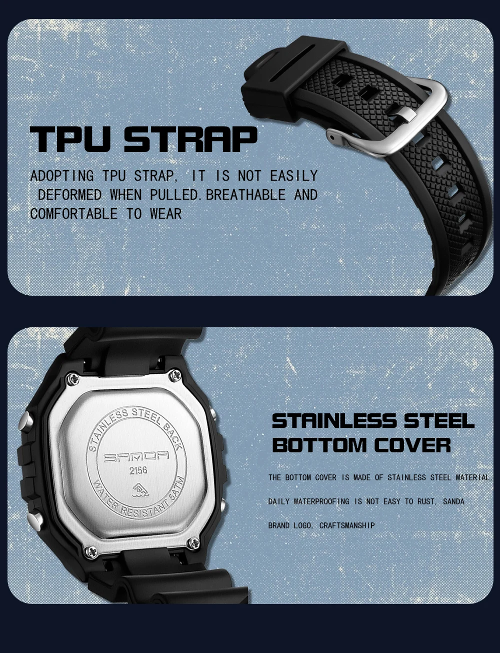 SANDA 2156 Fashion Mens Watch Military Water Resistant Sport Watches Army Big Dial Led Digital Wristwatches Stopwatches For Male