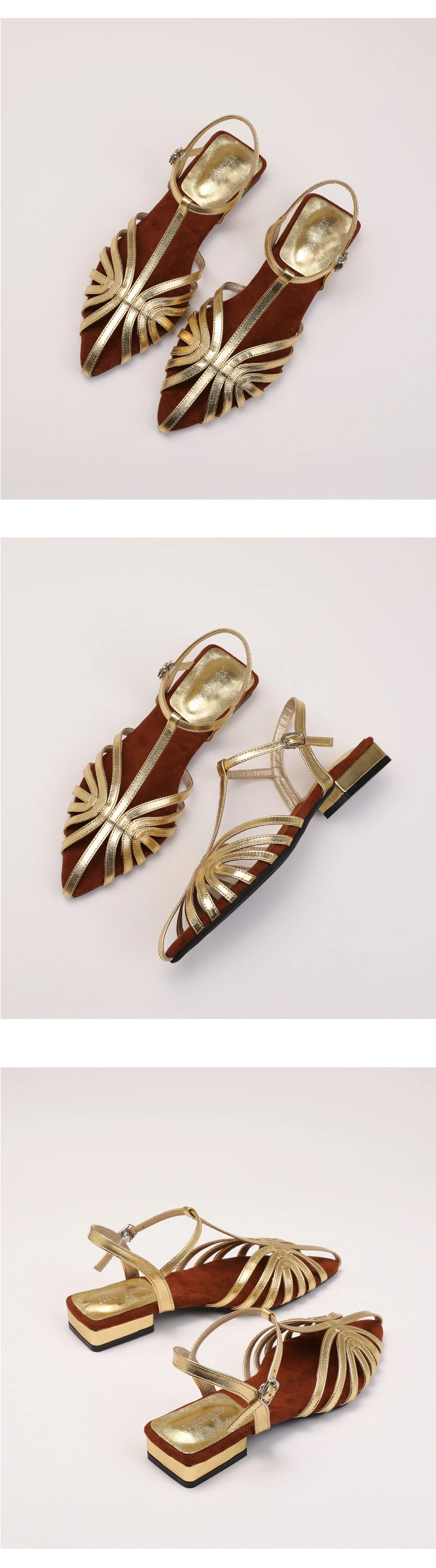 ZAROY Women Roman Sandals Summer Low Heel Ankle Strap Buckle Sandals Pointed Toe Hollowed Out T-strap Sandalias сандали
