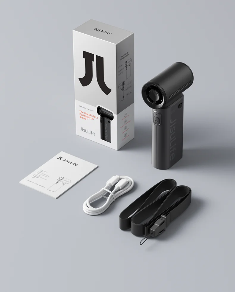 JISULIFE Handheld Turbo Fan, Super Strong Wind, 5 Speeds, Long Battery Life, 5000mAh USB Rechargeable, Multipurpose Pocket Fan