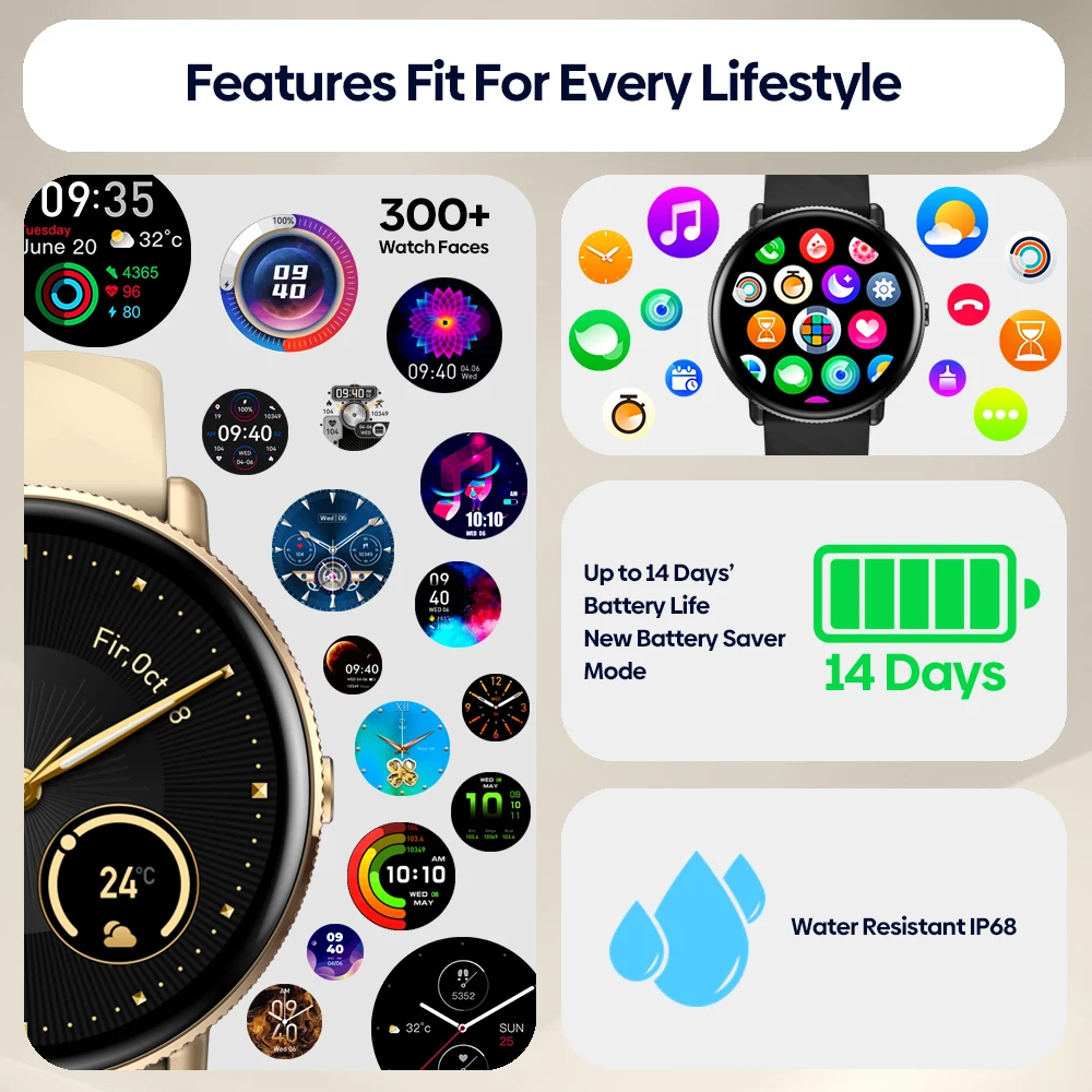 Zeblaze GTR 3 Pro Voice Calling Smart Watch 1.43" AMOLED Display 316L Stainless Steel Frame Fitness Tracking Smartwatch