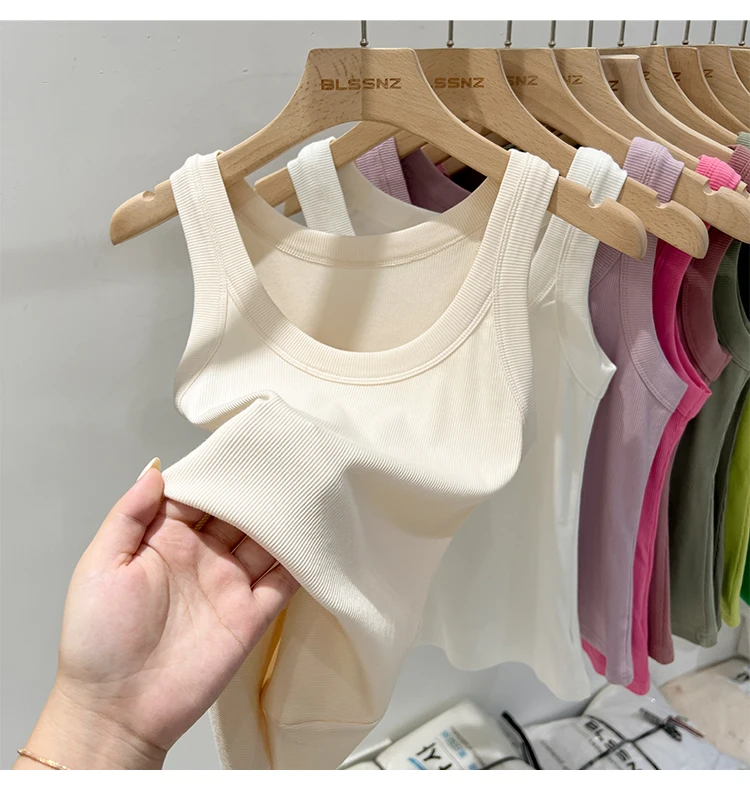 zjaiss Women Solid Round Neck Ribbed Tank Top Camisole Women 2026 Summer Basic Elastic Tank Top O Neck Solid Tank Top