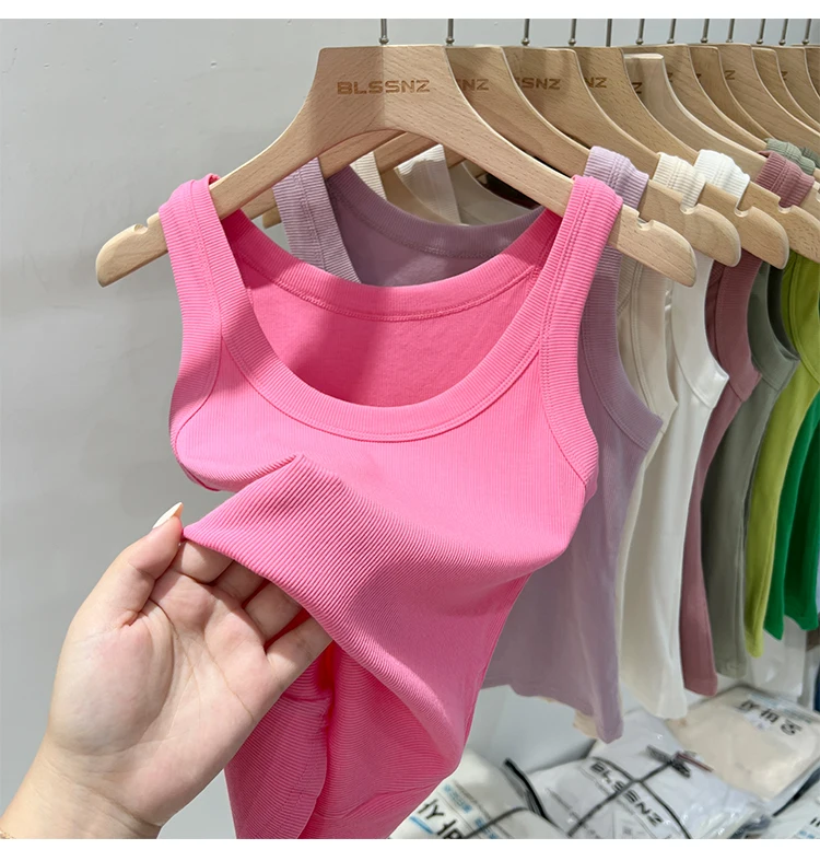 zjaiss Women Solid Round Neck Ribbed Tank Top Camisole Women 2026 Summer Basic Elastic Tank Top O Neck Solid Tank Top