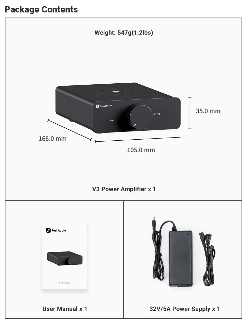Fosi Audio V3 Stereo Power Amplifier 300W *2 TPA3255 Class D Mini Amp 2 Channel Audio Amplifier for Subwoofer Passive Bookshelf