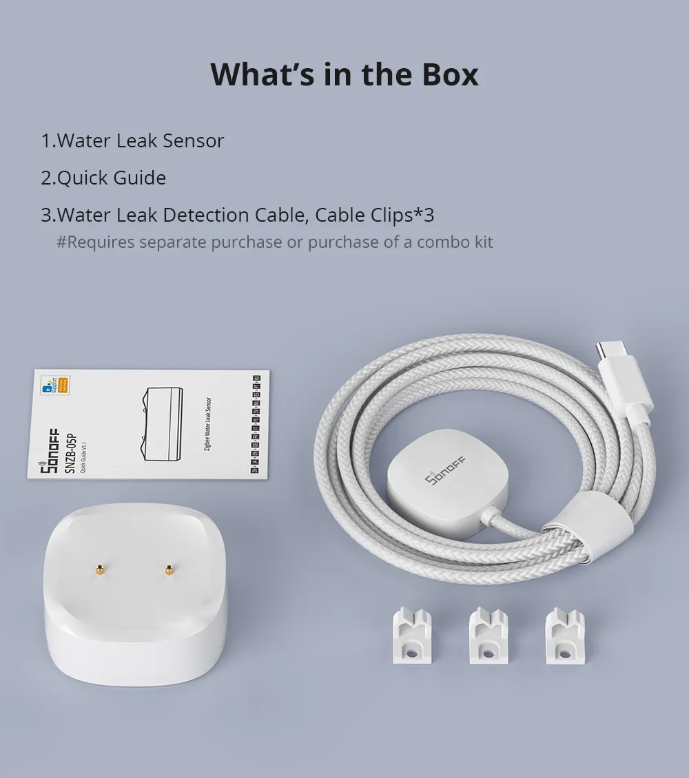 SONOFF SNZB-05P Zigbee 3.0 Water Leak Sensor Leaking and Dripping Detection Real-time Alerts Support Home Assistant Google Alexa