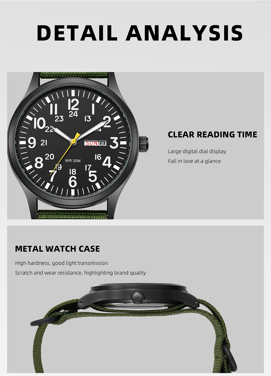 2024 TPW Field Watch Easy Reading Fabric Strap 24 Hours Display Quartz Movement