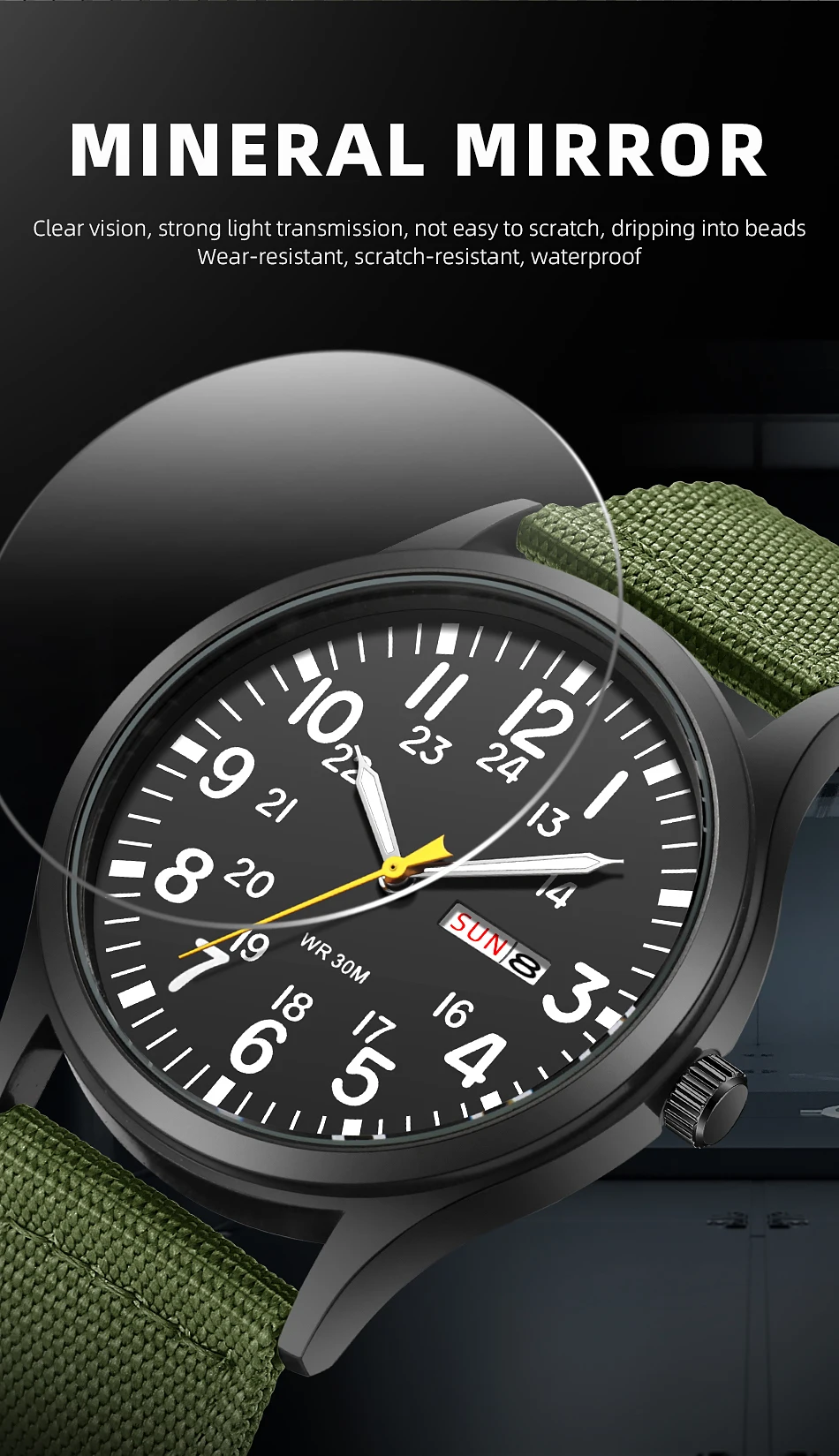 2024 TPW Field Watch Easy Reading Fabric Strap 24 Hours Display Quartz Movement