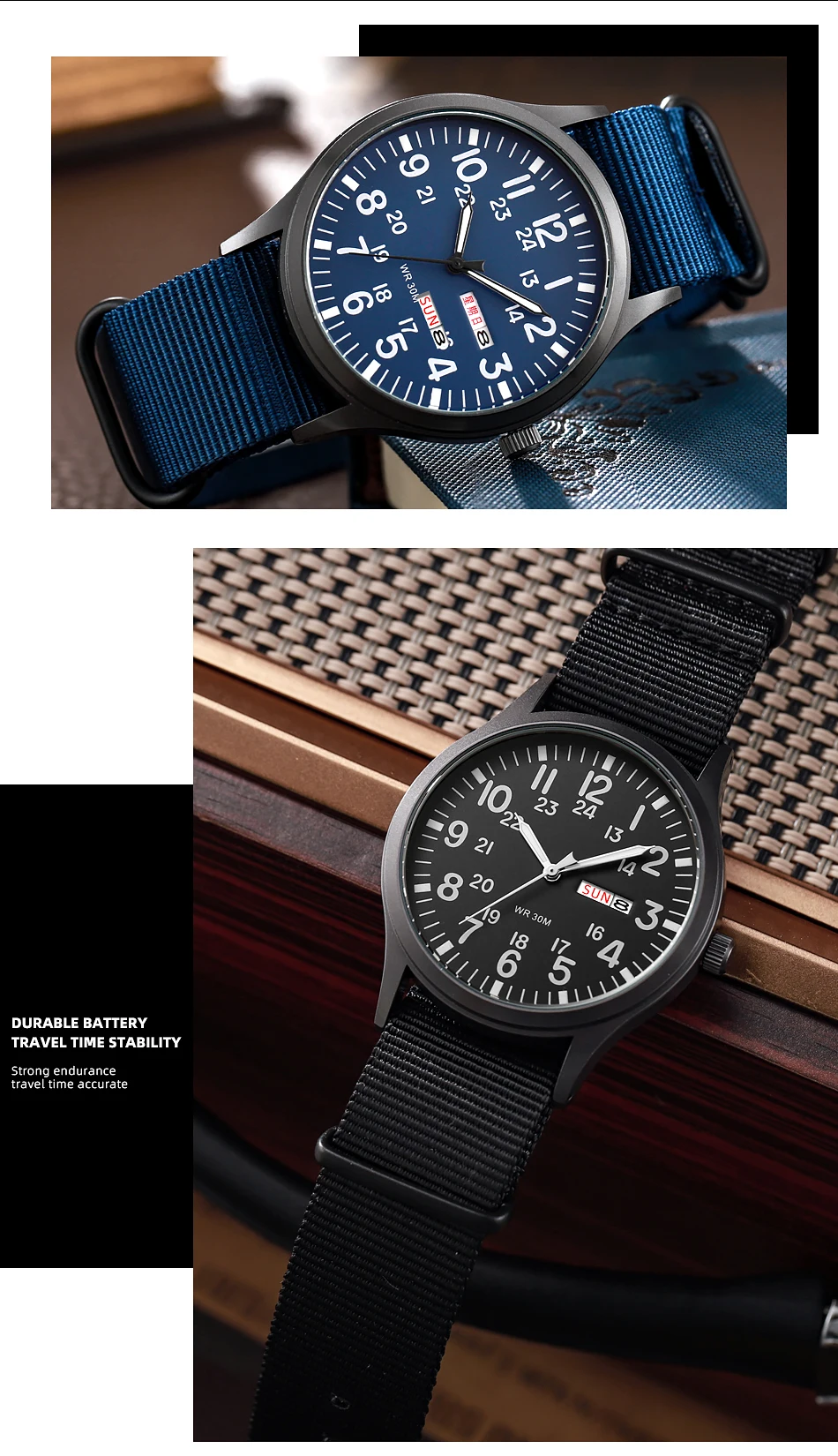 2024 TPW Field Watch Easy Reading Fabric Strap 24 Hours Display Quartz Movement