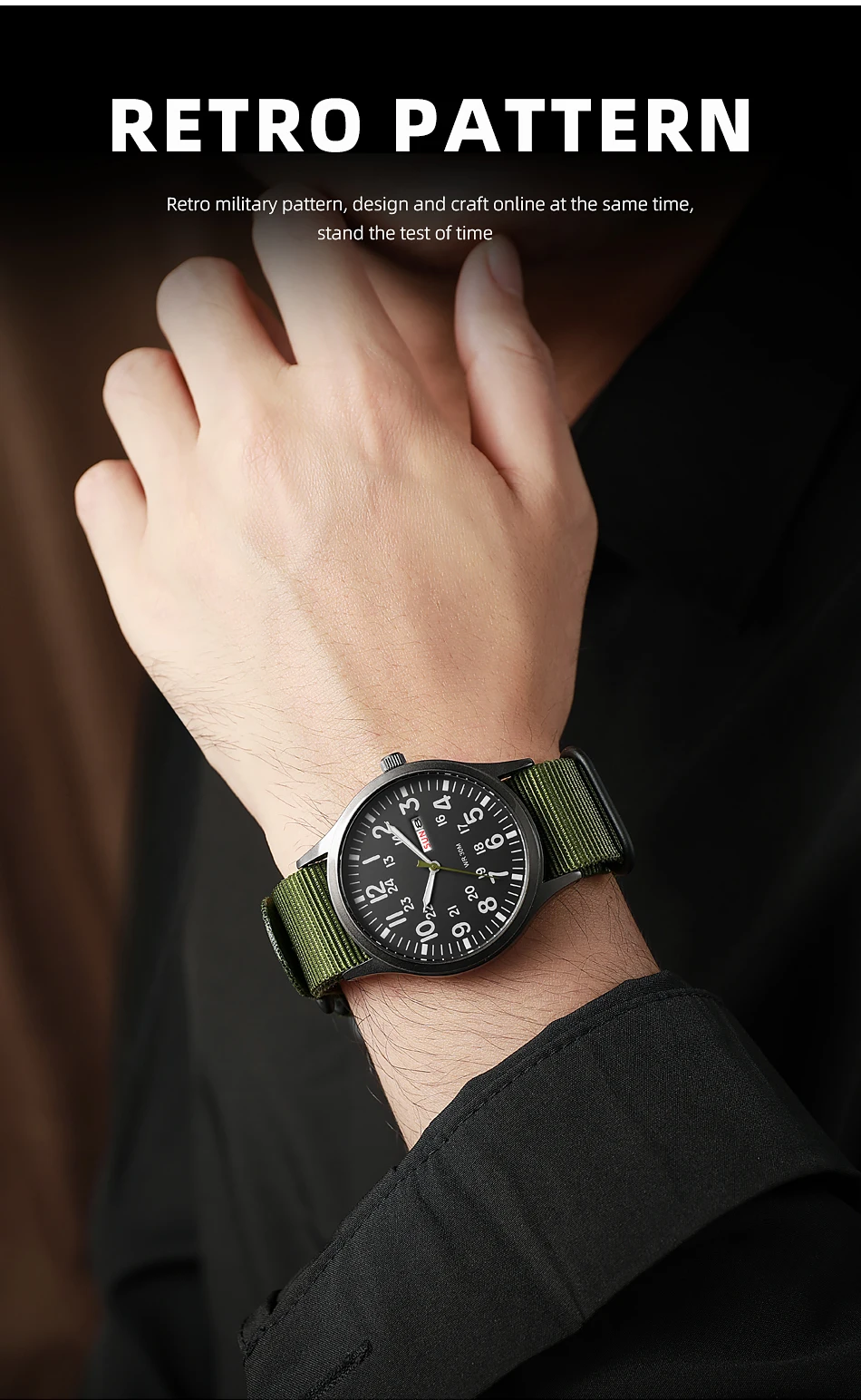2024 TPW Field Watch Easy Reading Fabric Strap 24 Hours Display Quartz Movement