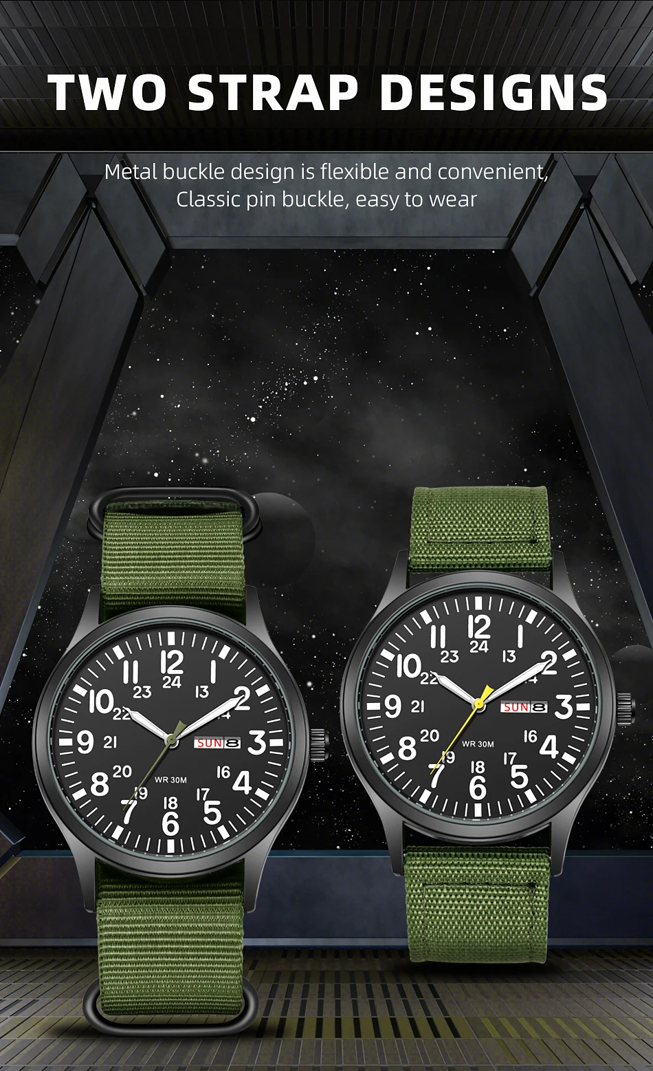 2024 TPW Field Watch Easy Reading Fabric Strap 24 Hours Display Quartz Movement