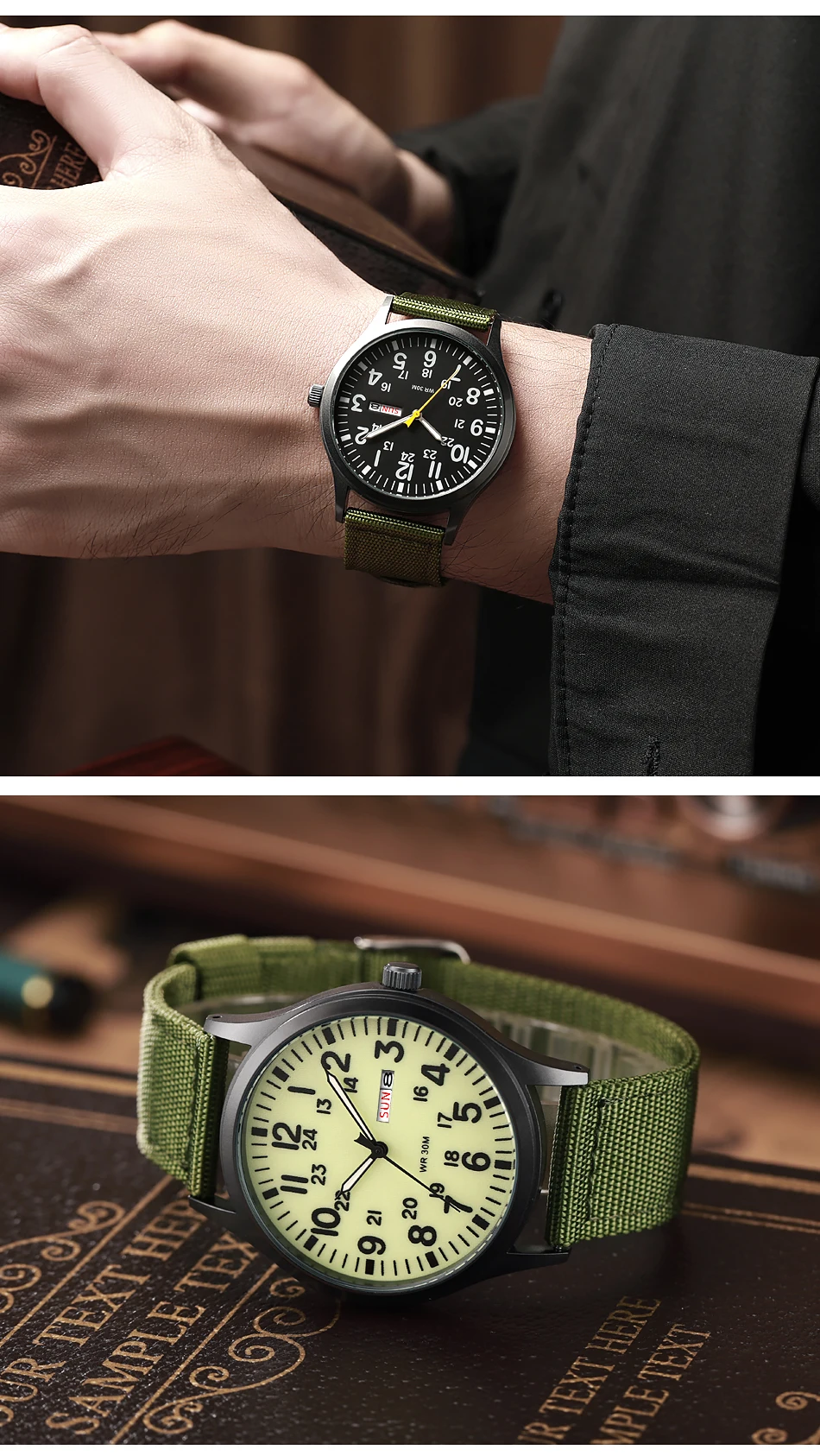 2024 TPW Field Watch Easy Reading Fabric Strap 24 Hours Display Quartz Movement