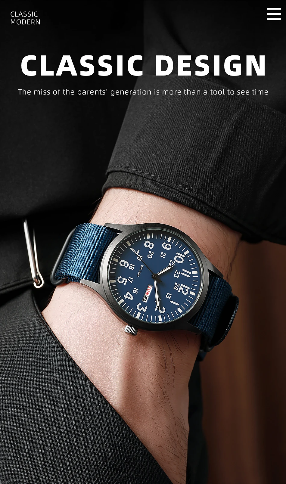 2024 TPW Field Watch Easy Reading Fabric Strap 24 Hours Display Quartz Movement