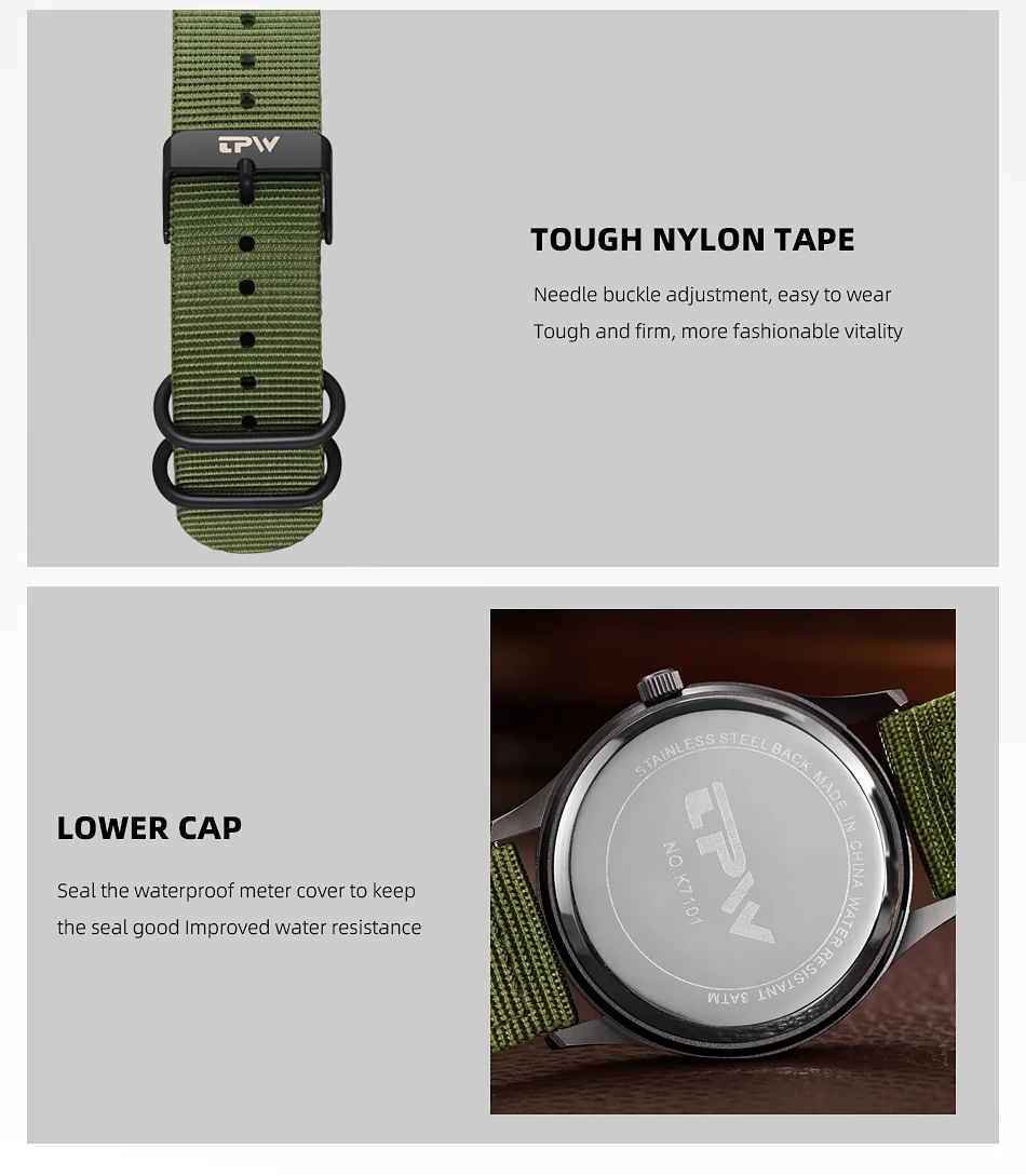 2024 TPW Field Watch Easy Reading Fabric Strap 24 Hours Display Quartz Movement