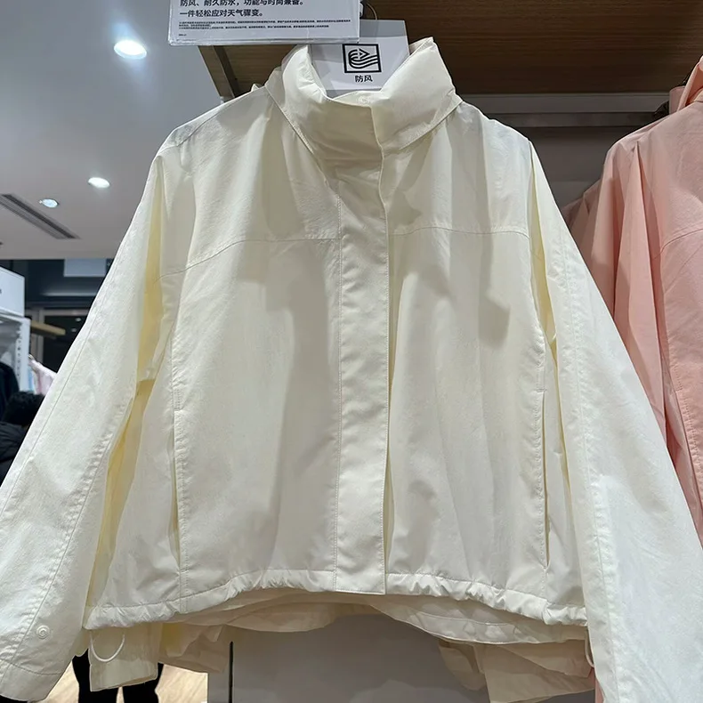 Windproof Stand Collar Jacket Women's Outdoor Casual Hooded Thin Coat Jacket