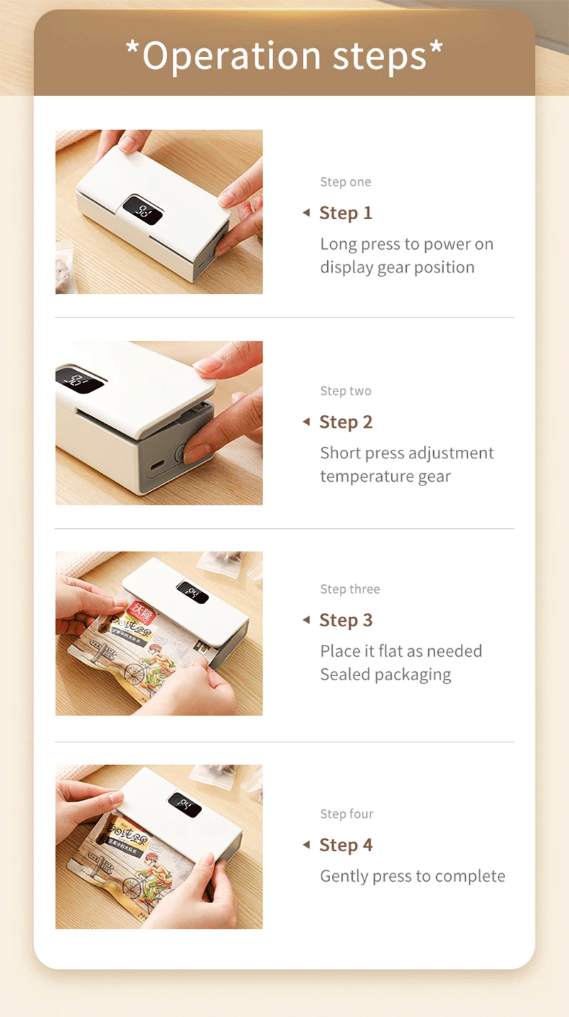 Mini Heat Sealer Plastic Bag Heat Sealing Machine Rechargable Plastic Storage Package Sealer Handheld Clip Bag Food Heat Sealer