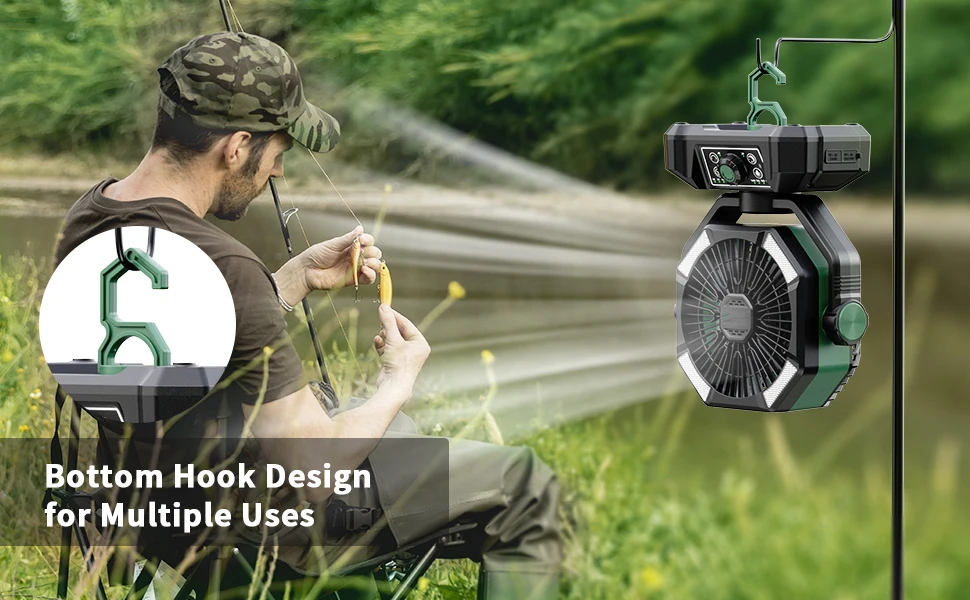 20000mAh Battery Camping Fan with 4 LED Lantern 8 Speeds Desk Fan Portable Outdoor Fan for Outdoor Camping Tent and Fishing