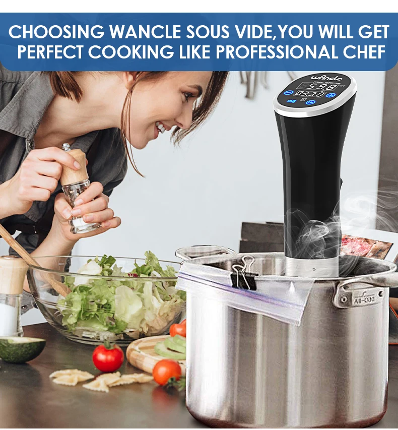 Wancle 1100W Sous Vide Cooker LCD Touch Immersion Circulator Accurate Cooking IPX7 Waterproof Vacuum Cooker with Digital Display