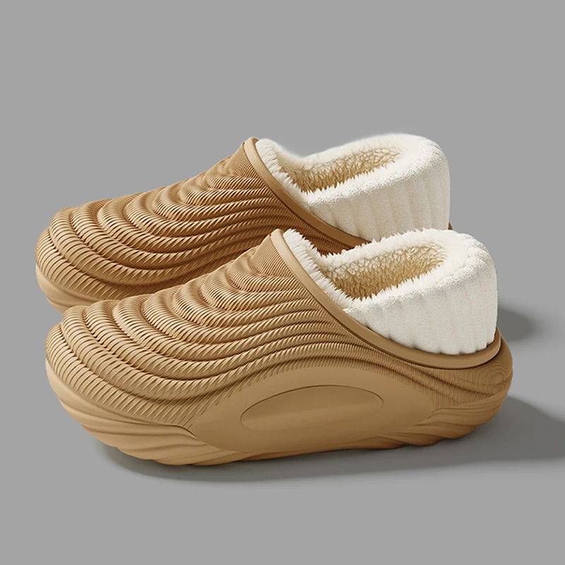 Warm Plush Waterproof EVA Indoor Slippers For Women Winter Soft Thick Bottom Non Slip Home Slippers Couple's Furry Slides
