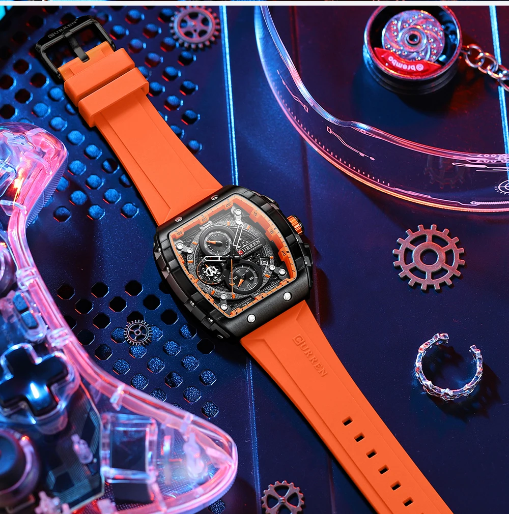 CURREN Fashion men watch brand unique square design luxury quartz sports tape watches men waterproof