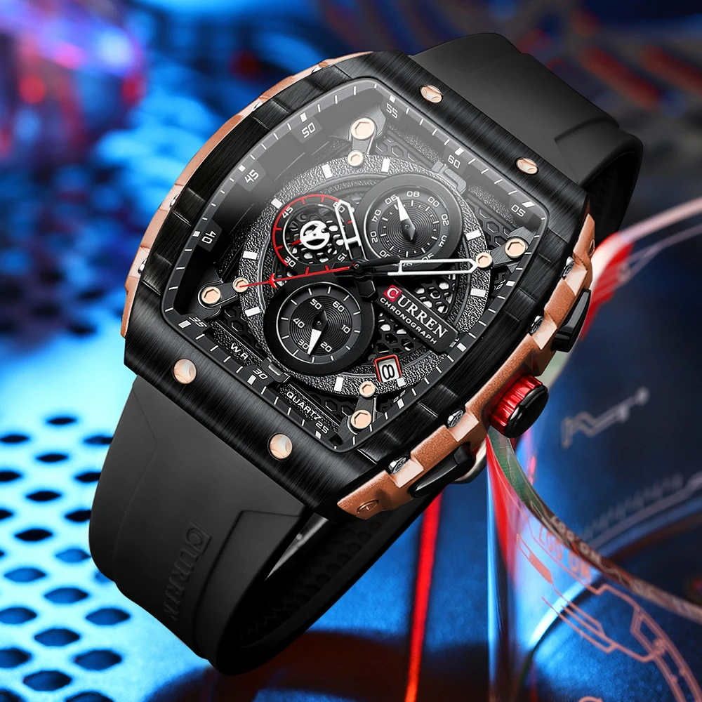 CURREN Fashion men watch brand unique square design luxury quartz sports tape watches men waterproof