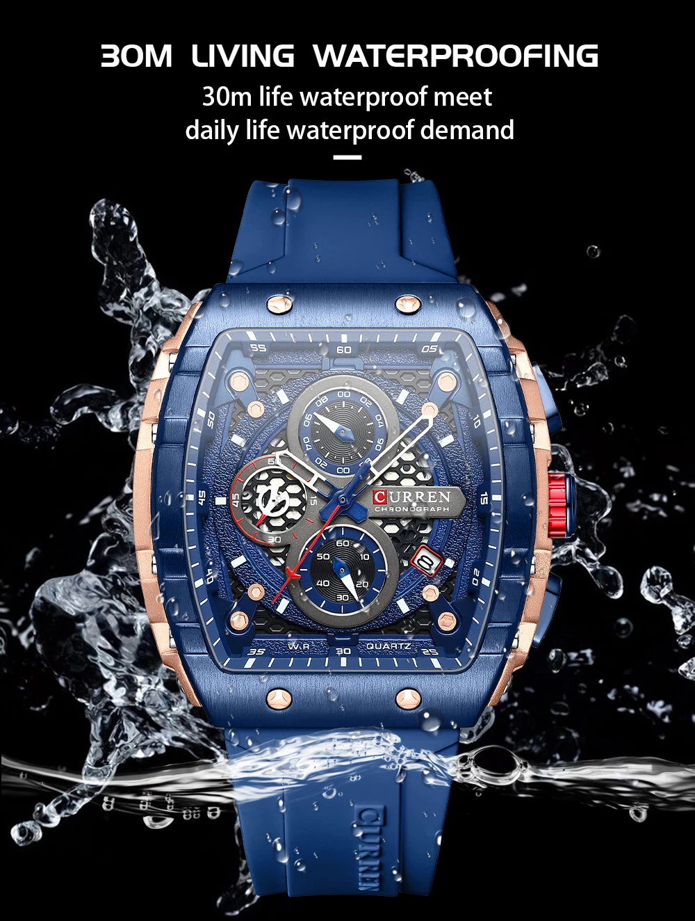 CURREN Fashion men watch brand unique square design luxury quartz sports tape watches men waterproof