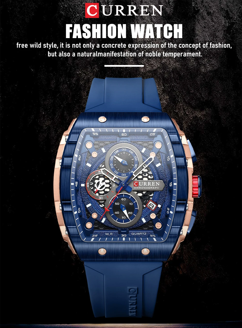 CURREN Fashion men watch brand unique square design luxury quartz sports tape watches men waterproof