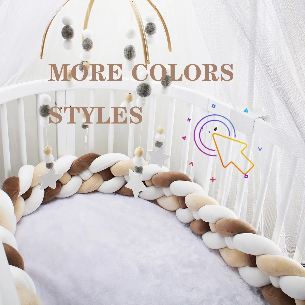 1-4M Baby Bed Bumper Handmade Knotted Braid Weaving Plush Crib Protector Infant Knot Pillow Baby Room Decor