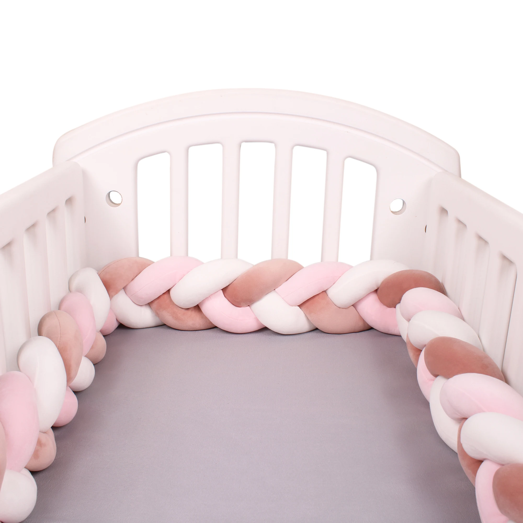 1-4M Baby Bed Bumper Handmade Knotted Braid Weaving Plush Crib Protector Infant Knot Pillow Baby Room Decor