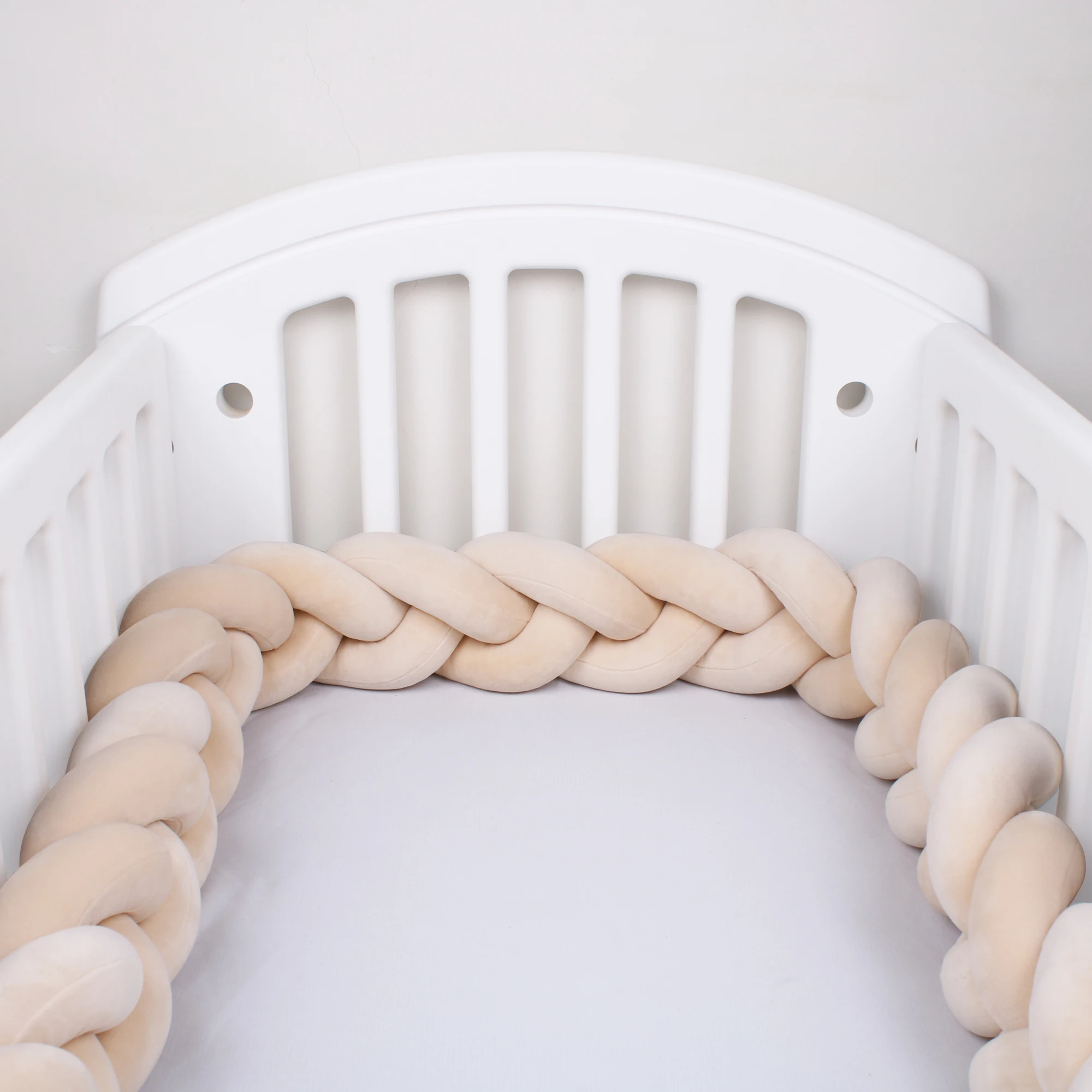 1-4M Baby Bed Bumper Handmade Knotted Braid Weaving Plush Crib Protector Infant Knot Pillow Baby Room Decor