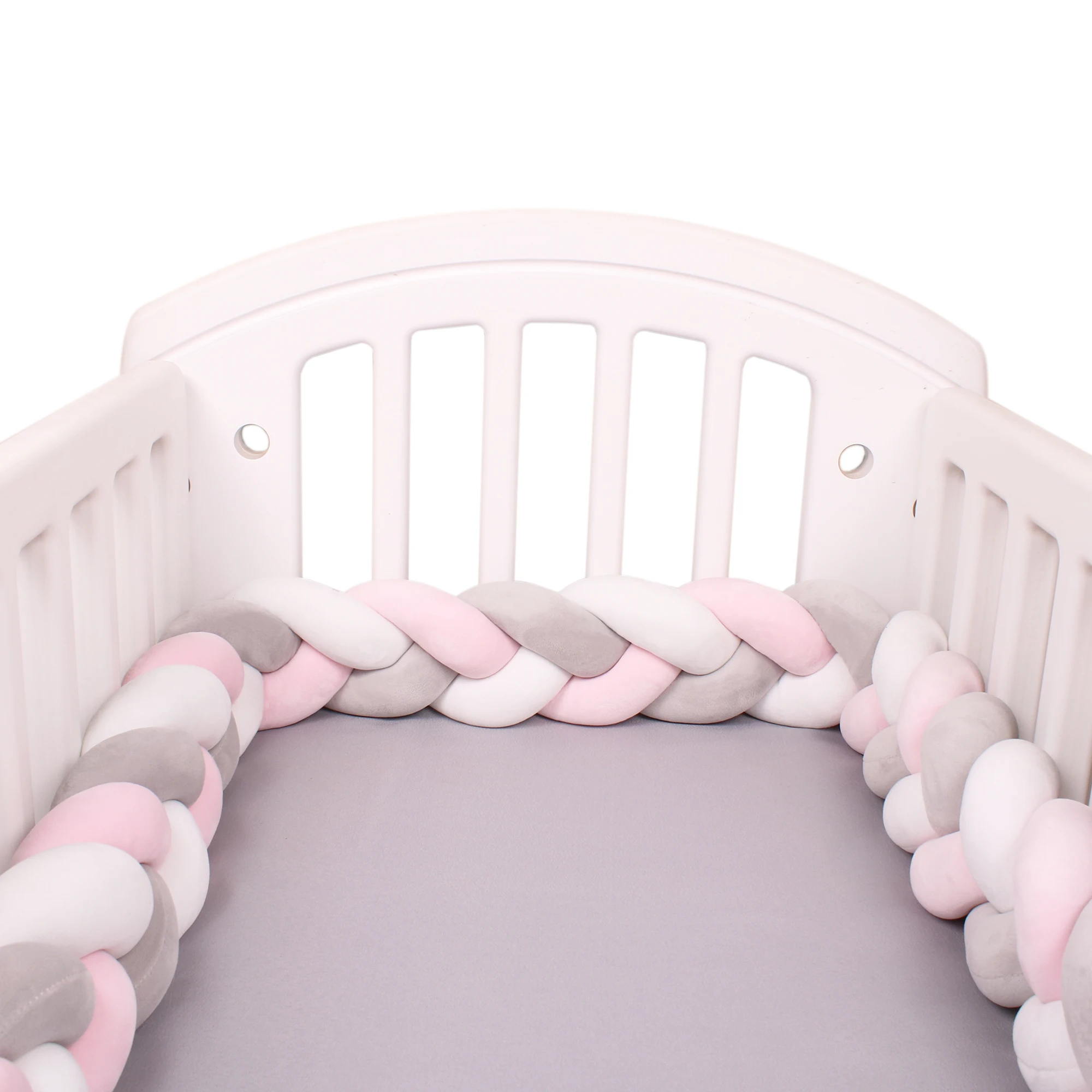 1-4M Baby Bed Bumper Handmade Knotted Braid Weaving Plush Crib Protector Infant Knot Pillow Baby Room Decor