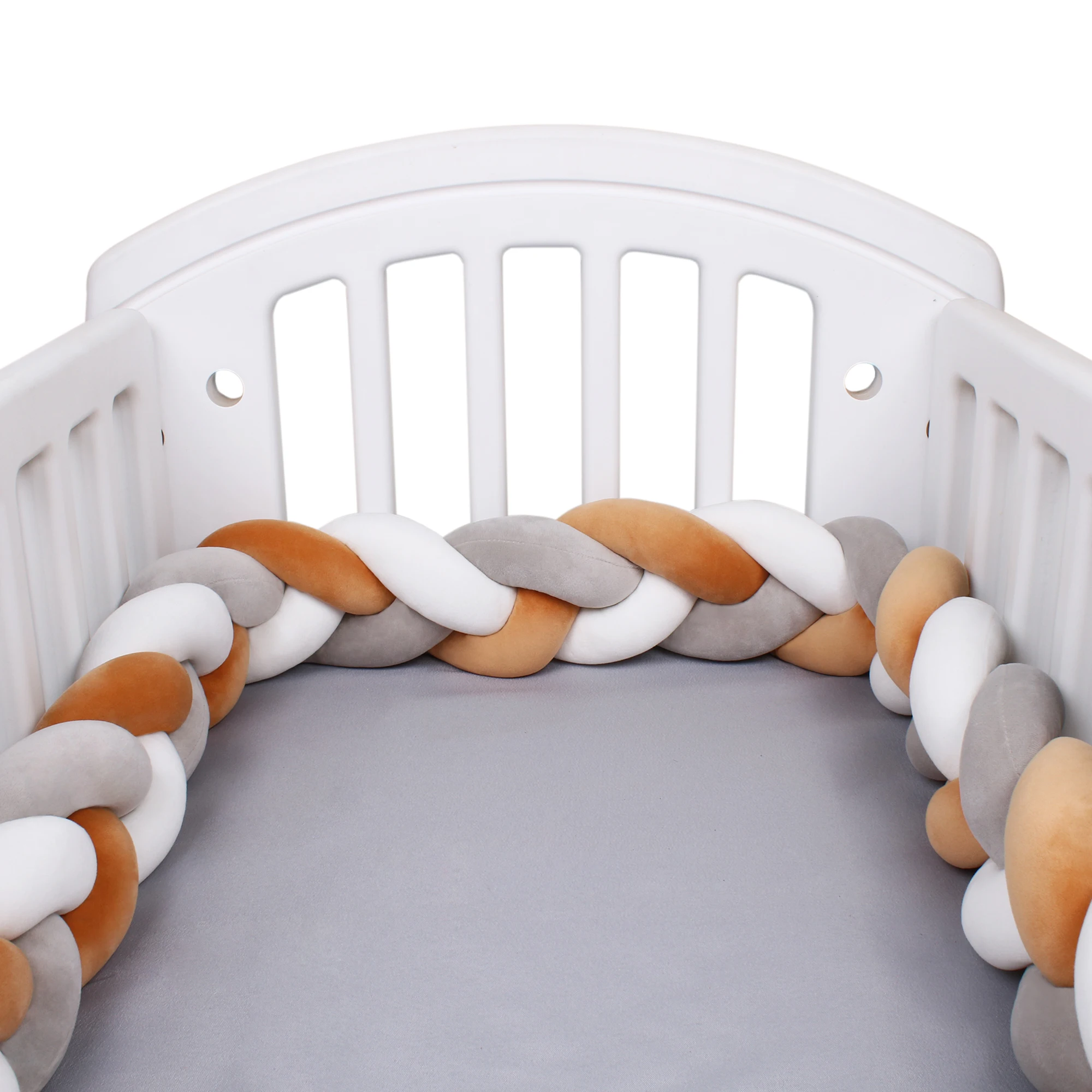 1-4M Baby Bed Bumper Handmade Knotted Braid Weaving Plush Crib Protector Infant Knot Pillow Baby Room Decor