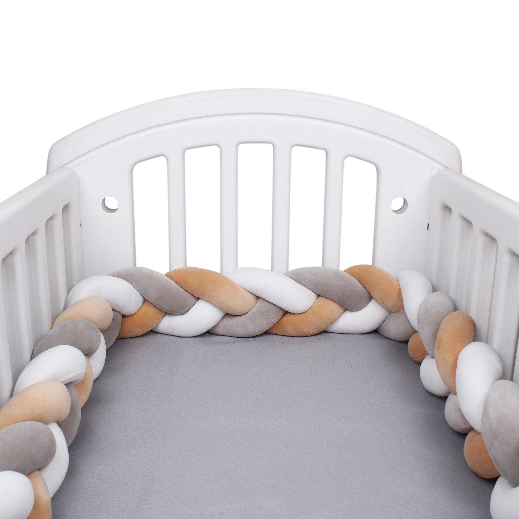 1-4M Baby Bed Bumper Handmade Knotted Braid Weaving Plush Crib Protector Infant Knot Pillow Baby Room Decor